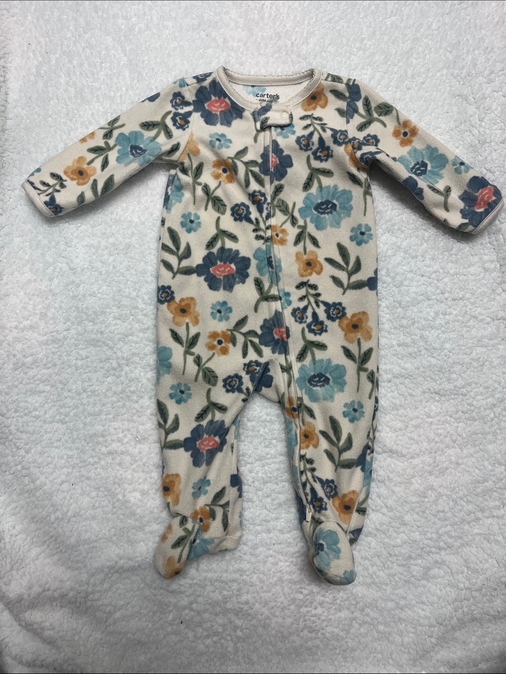 4/25$ Carter's Cream Floral Fleece One-Piece Footie for Baby Girl